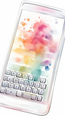 A colorful smartphone abstract design featuring a vibrant splash of colors and a digital keyboard for creative visuals.