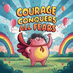 Fototapeta premium Courage conquers all fears colorful background and text (T-shirt Design Motivational Quote, Illustration ,Typography)