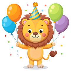 Fototapeta premium a lion with a party hat and balloons on it