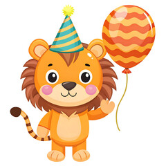 Obraz premium lion with a party hat on its head