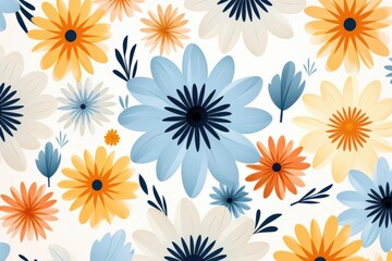 Abstract flower pattern illustration, isolate, white background, flat design, top view, modern theme, cartoon drawing, Split-complementary color scheme.