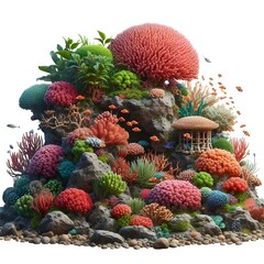 Generative AI   Stunning 3D coral reef scene with waterfalls flowing through, showcasing diverse underwater ecosystems.