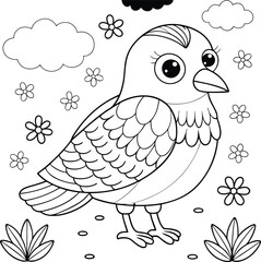 bird coloring page for kids line art illustration 