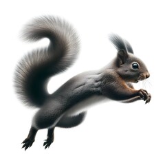 Generative AI   A squirrel is captured mid-flight, soaring gracefully through the air with its limbs outstretched.