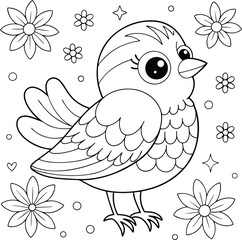 bird coloring page for kids line art illustration 