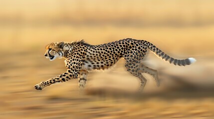 A Cheetah Running Through the Savannah at Sunset