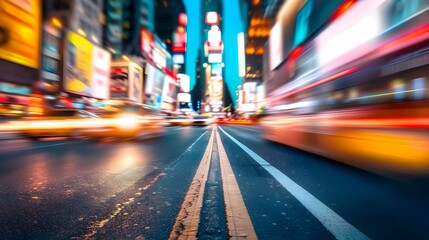 Electrifying Cityscape Neon Lit Night Street in Urban Metropolis
