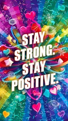Fototapeta premium Stay strong, stay positive colorful background and text (T-shirt Design Motivational Quote, Illustration ,Typography)