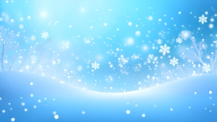 Fototapeta premium A serene winter landscape featuring snow-covered trees, delicate snowflakes falling from the sky, and a festive holiday atmosphere with a touch of Christmas magic