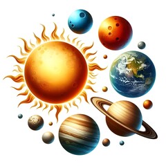 Generative AI  Illustration of the solar system featuring the sun and all eight planets in their orbits, showcasing celestial beauty.
