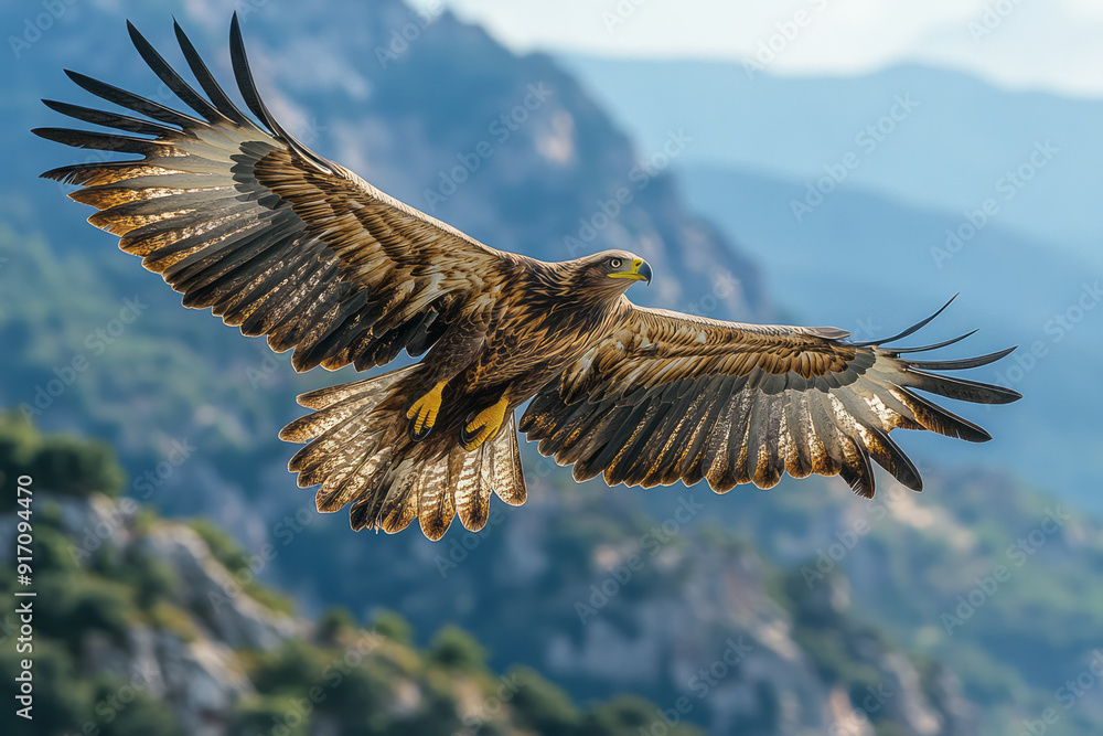 Wall mural the sentinel of the vale, a majestic eagle, soars high above the valley, keeping watch over the land