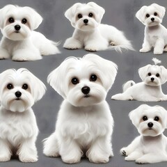 Generative AI  Vector illustrations showcasing a collection of charming Maltese dogs in different playful stances.
