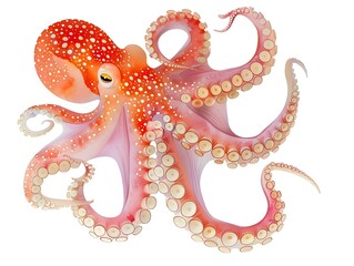 Fototapeta premium Vibrant Watercolor Octopus on Isolated White Background for Nursery Art