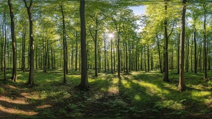 Obraz premium Lush Summer Forest Panorama: A Verdant Canvas of Nature's Bounty in Full Bloom