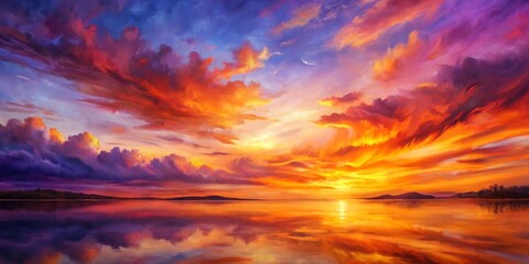 Fototapeta premium abstract watercolor background sunset sky orange purple