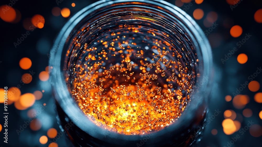 Aufkleber a mesmerizing view of glowing sparks inside a glass jar, creating a magical and enchanting atmospher
