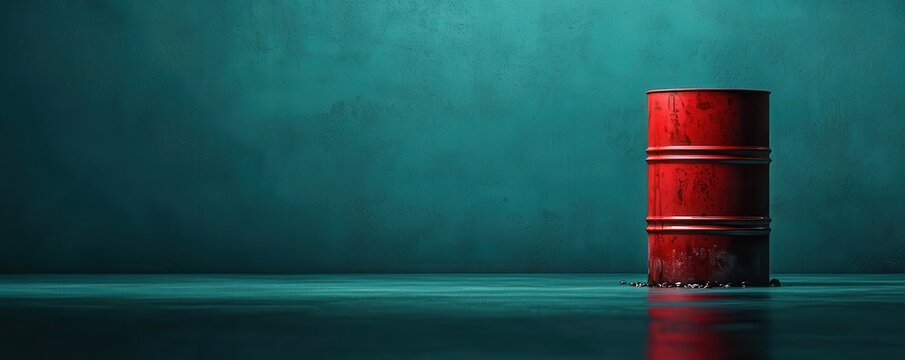 A single red barrel stands against a textured teal background, creating a striking industrial visual ideal for various projects.