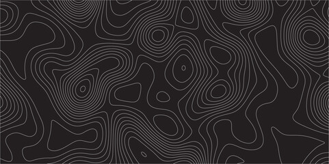 Abstract white on black background Topographic line map pattern. Contour elevation topographic and textured Background Modern design with black background with topographic wavy patted.	