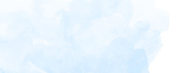 Blue vector watercolor art background with white clouds and blue sky. Hand drawn vector texture. Heaven. Blue watercolour banner. Template for flyers, cards, poster, cover.