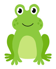 Cute frog sit and smile. Children Hand drawn vector flat illustration.