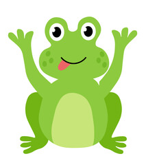 Cute frog sit and show tongue. Children Hand drawn vector flat illustration.