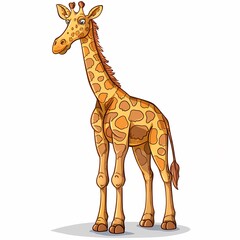 Naklejka premium A cartoon giraffe standing upright with a playful expression and distinctive spotted coat.