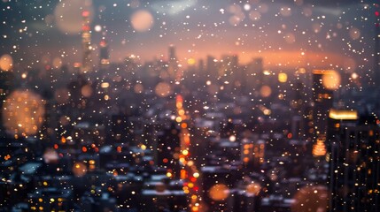 Naklejka premium Winter night city in festive Christmas and New Year lights bokeh