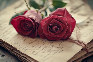 Romantic Whispers from Bygone Roses and Timeworn Love Letters, Exuding the Nostalgic Charm of Vintage Correspondence.