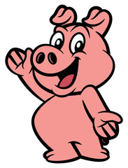 Cute Pig cartoon characters standing and doing welcome gesture with hands. Best for sticker, logo, and mascot for restaurant business