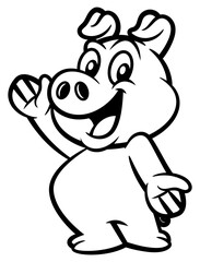 Cute Pig cartoon characters standing and doing welcome gesture with hands. Best for outline, logo, and macsot for restaurant business