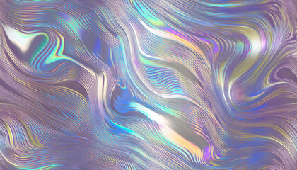 Obraz premium Abstract Iridescent Waves. Fluid Harmony of Pastel Blues, Pinks, and Purples. Dynamic and Organic Flow with Fine, Undulating Lines Reflecting Light. Futuristic Pattern