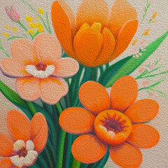 Fototapeta premium Oil painting . Artistic brush strokes. Botanical pattern for printing on wall decorations. Generated by Ai