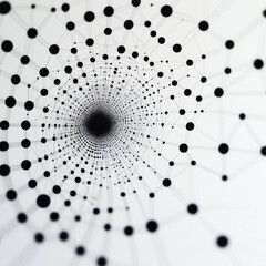 Abstract Tunnel of Black Dots and Lines Forming a Geometric Pattern on a White Background