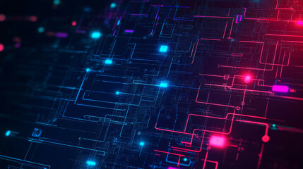 Obraz premium Futuristic digital network with glowing lines and squares, technology concept