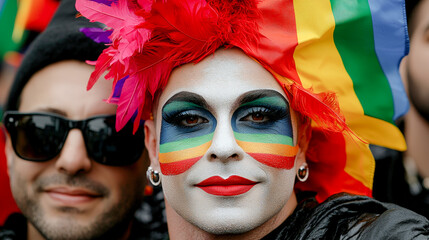 Fototapeta premium Vibrant Celebration at LGBTQ+ Pride Parade A Joyful Transgender and Drag Queen Individual Embracing Diversity and Inclusion at CSD