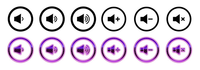 Sound volume icons defined with different signal levels. An icon that increases and reduces or som. Customizable sound, volume symbol, loudspeaker signal, audio control icon set