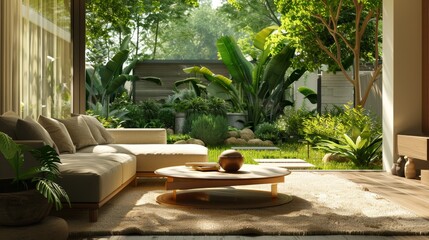 Fototapeta premium living room with modern garden