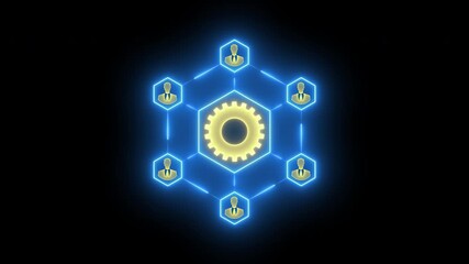 Work group concept. Collection of people within a workplace who collaborate to achieve specific goals, tasks or projects. Glowing neon line animated work group icon isolated on transparent background.