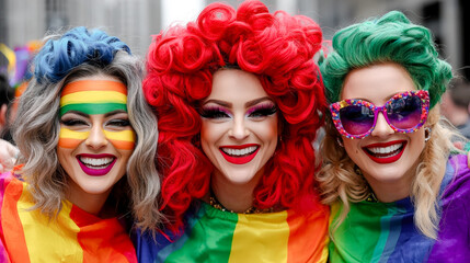 Fototapeta premium Vibrant Celebration at LGBTQ+ Pride Parade A Joyful Transgender and Drag Queen Individual Embracing Diversity and Inclusion at CSD