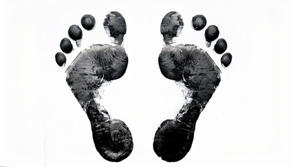 Naklejka premium Monochrome Imprint of Footprints on White Background. Detailed Texture and Unique Patterns of Feet in High-Contrast Ink