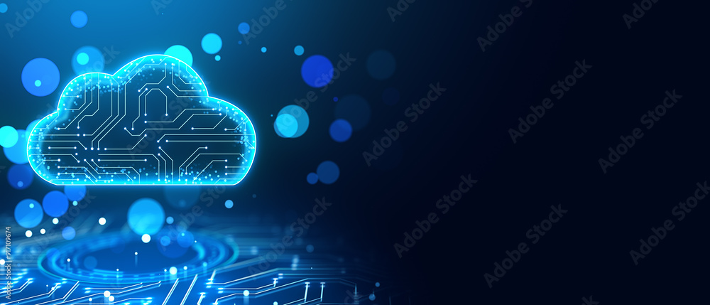 Canvas Prints futuristic cloud computing concept with neon circuit lines. 3d rendering