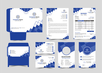 Office Stationery Template Set of Business Card, Id Card, Letterhead, Invoice, Envelope, File Folder. Corporate Identity Print Template Set.