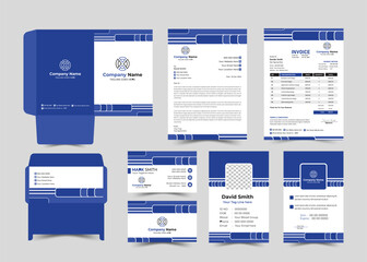 Office Stationery Template Set of Business Card, Id Card, Letterhead, Invoice, Envelope, File Folder. Corporate Identity Print Template Set.