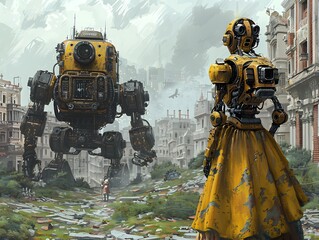 Robot Couple in a Post-Apocalyptic City.
