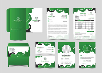 Office Stationery Template Set of Business Card, Id Card, Letterhead, Invoice, Envelope, File Folder. Corporate Identity Print Template Set.