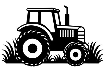 Silhouette vector design of tractor in grass on white background
