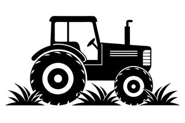 Silhouette vector design of tractor in grass on white background