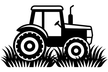 Silhouette vector design of tractor in grass on white background