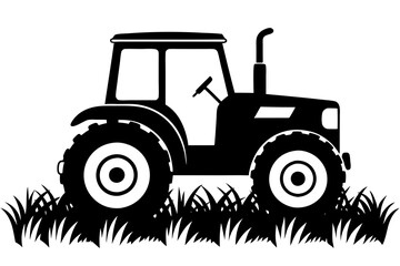 Silhouette vector design of tractor in grass on white background