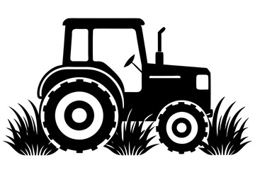 Silhouette vector design of tractor in grass on white background